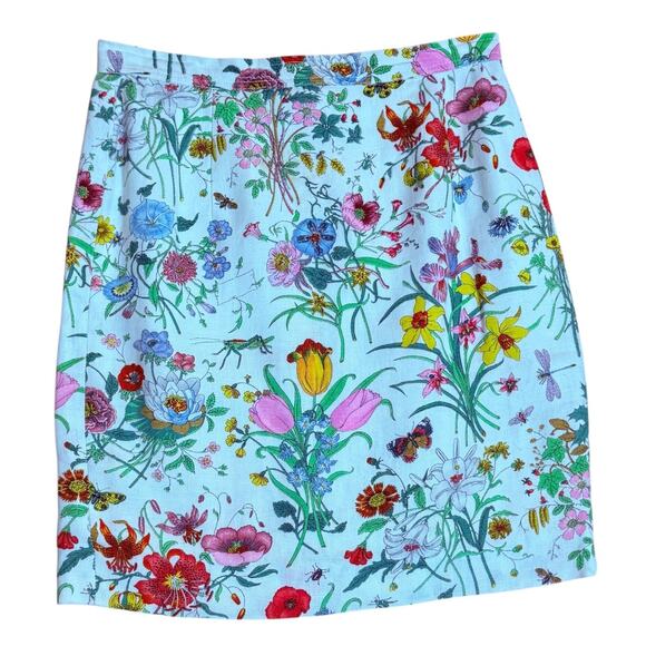 GUCCI Vintage 80s Floral Mini Skirt Size Small 100% Linen Made in Italy Lined - Picture 1 of 12